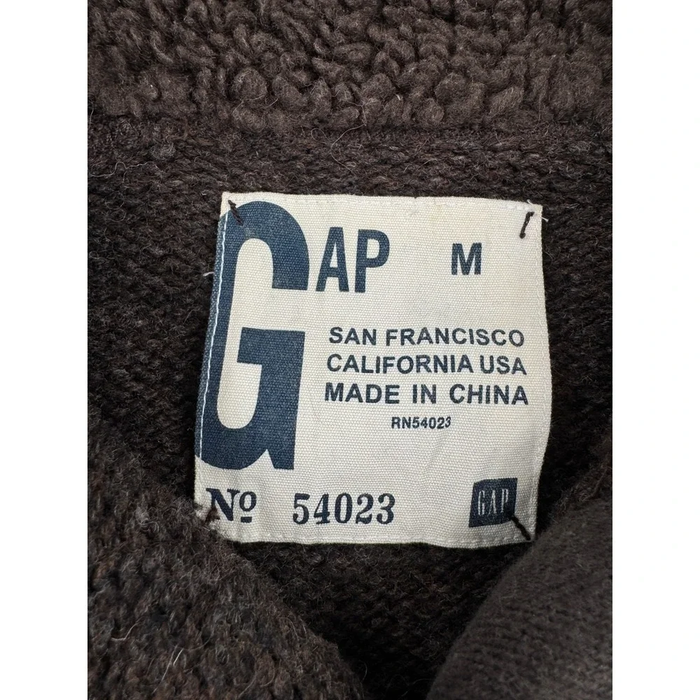 Y2K GAP Mens M Wool/Nylon Sherpa Lined Mock Neck Snap Sweater Brown Heavyweight